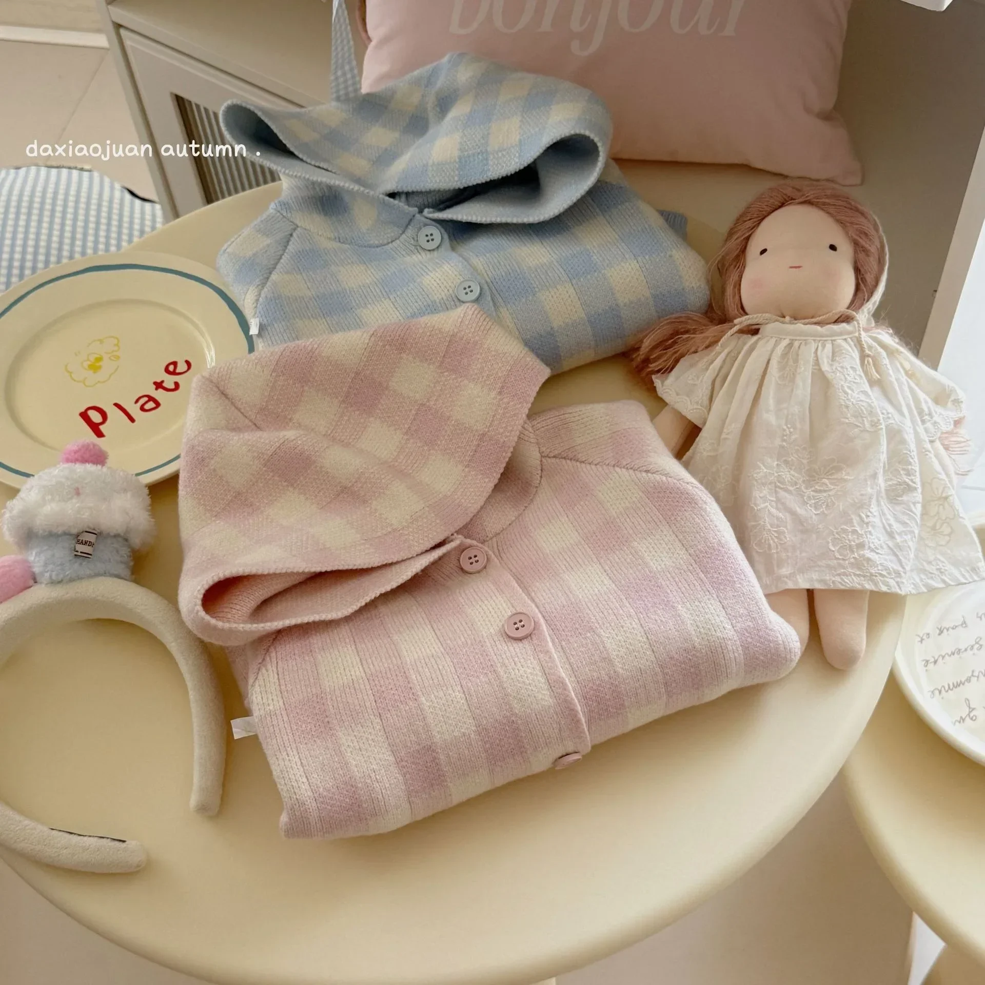 2026 ربيع جديد طفلة متماسكة معطف الأطفال لطيف منقوشة سترة الرضع سترة مشغولة من الصوف طفل فتاة مقنعين سترة الاطفال الملابس #6