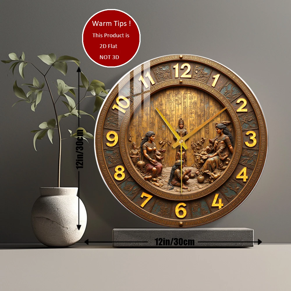 Tempered Glass Wall Clock Indian Deities Family Carving Suitable For Wall Decor or Tabletop Display Anywhere