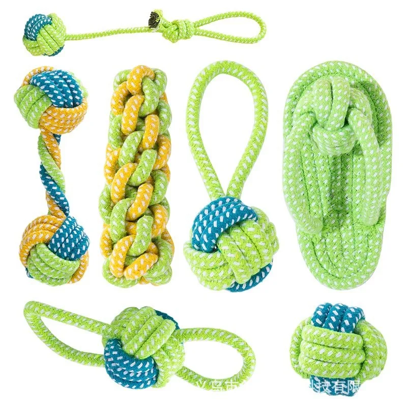 Pet Pleaser "Juego de juguetes para masticar para perros, cuerda de algodón duradera con disco volador, zanahoria, bolas de nudo simple y doble para razas pequeñas D, 5 uds.