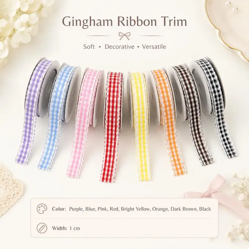 10 Yards/Rolle 10mm karierte Bänder, Grosgrain-Band, Geschenkverpackungsband aus Polyester, handgemachte DIY-Schleife, Hochzeit, Party, Heimdekoration – Detail 1