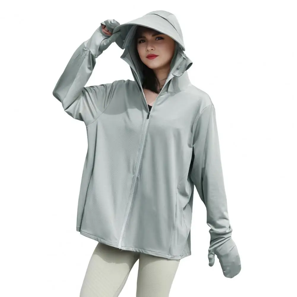 

Sunscreen Shirt Women's Sun Protection Hoodie Jacket with Gloves for Outdoor Activities Upf 50 Full Zip-up Sun Shirt for Hiking