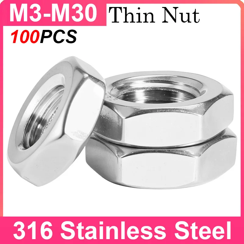 

Hexagon Hex Nuts M3 M4 M5 M6 M8 M10 M12 M14 M16 M18 M20 M22 M24 M27 M30 Thin Nuts 316 Stainless Steel Metric Thread