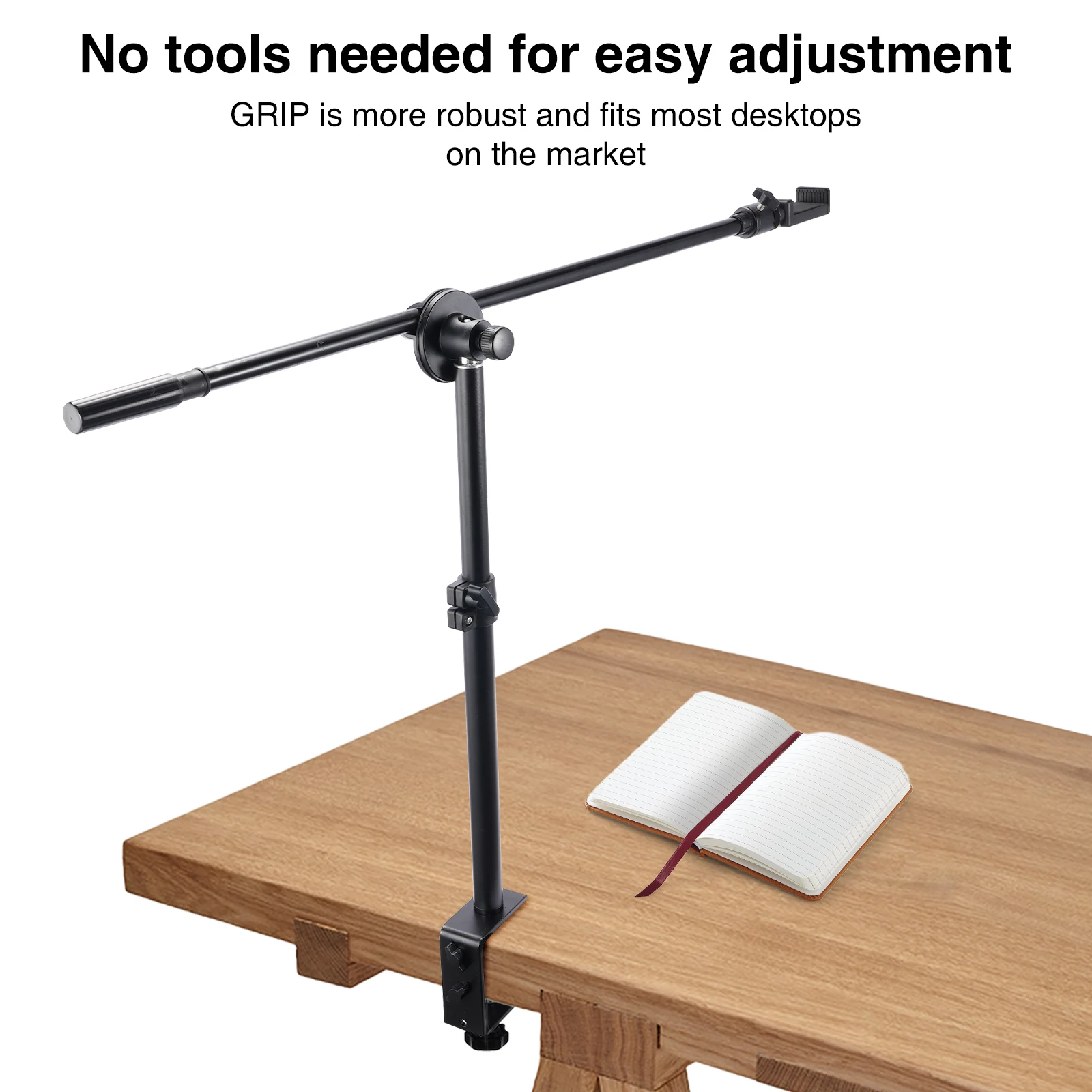 Overhead Desk Mount with Phone Holder & 360° Ballhead Table C-Clamp for Webcam Light Live Streaming Holding Arm