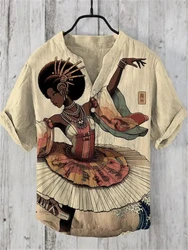 Camisa de manga corta para hombre, camisa de lino con estampado de Arte de La Antigua Sabiduría, tela cómoda, Popular europea y americana, 2024