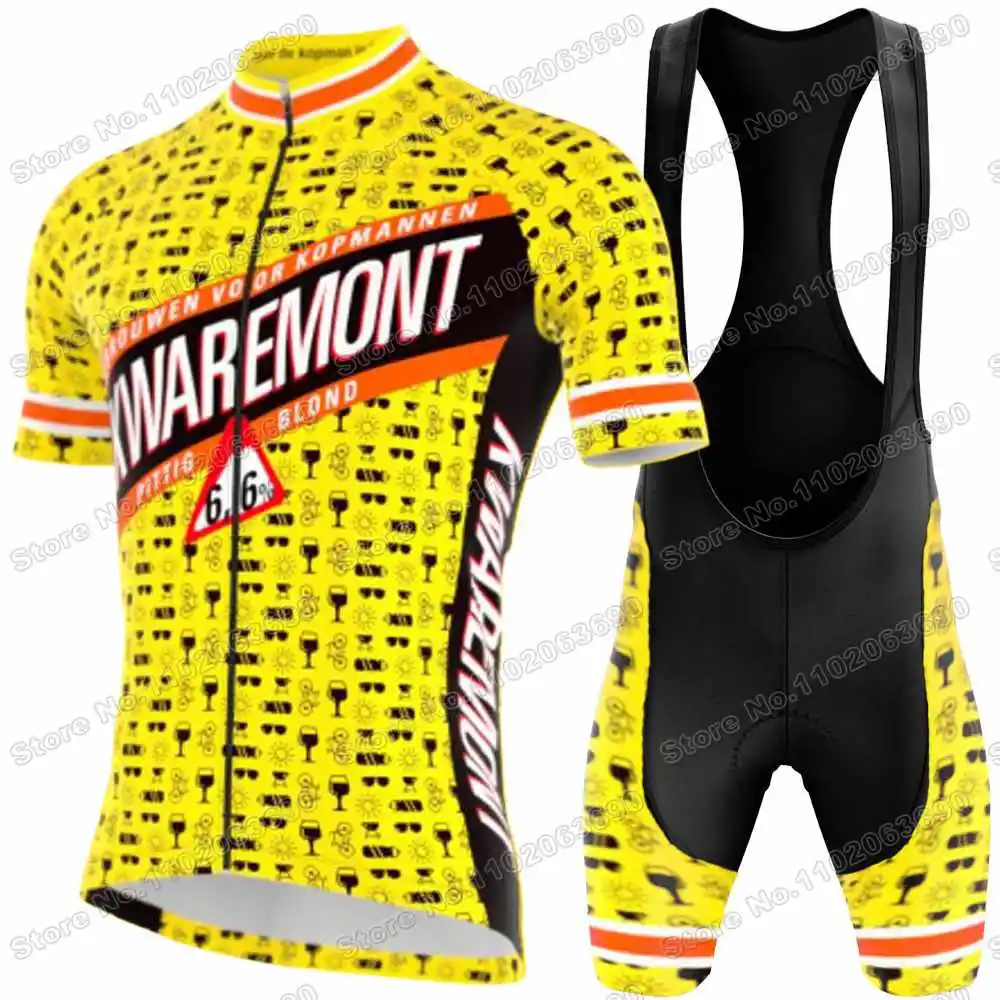 2024 KWAREMONT Cycling Jersey Retro Set Belgian Beer Vintage Cycling Clothing Men Road Bike Shirts Suit Bicycle Bib Shorts MTB