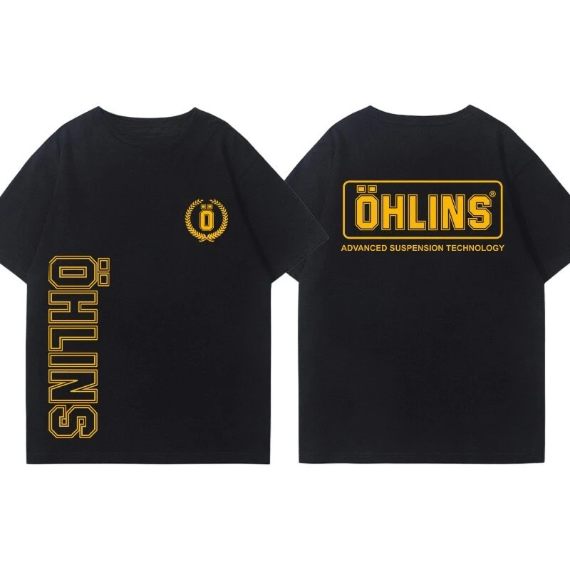 Y2k OHLINS Motorcycle Shock Absorber Modified Cotton Short-sleeved T-shirt for Male Motorcycle Enthusiasts Club view 5