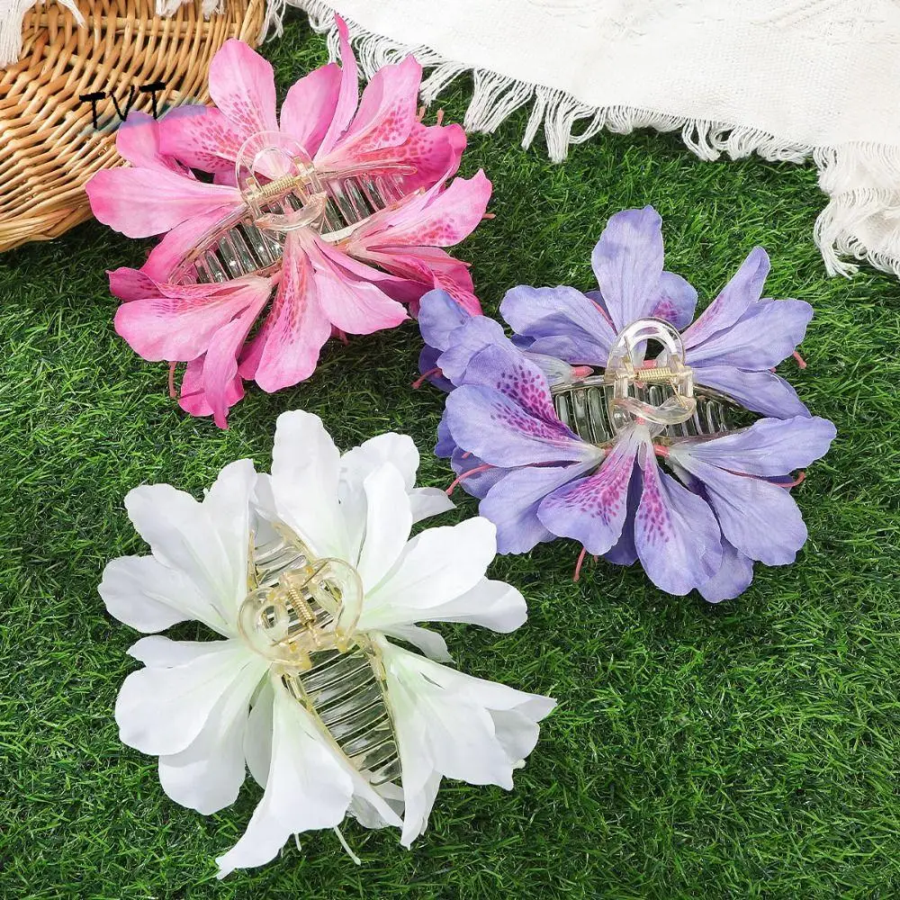 

Vivid Canna Flower Hair Claw Comfortable To Wear Convenient Artificial Floral Headwear Elegant Ornament Styling Hair Crab Beach
