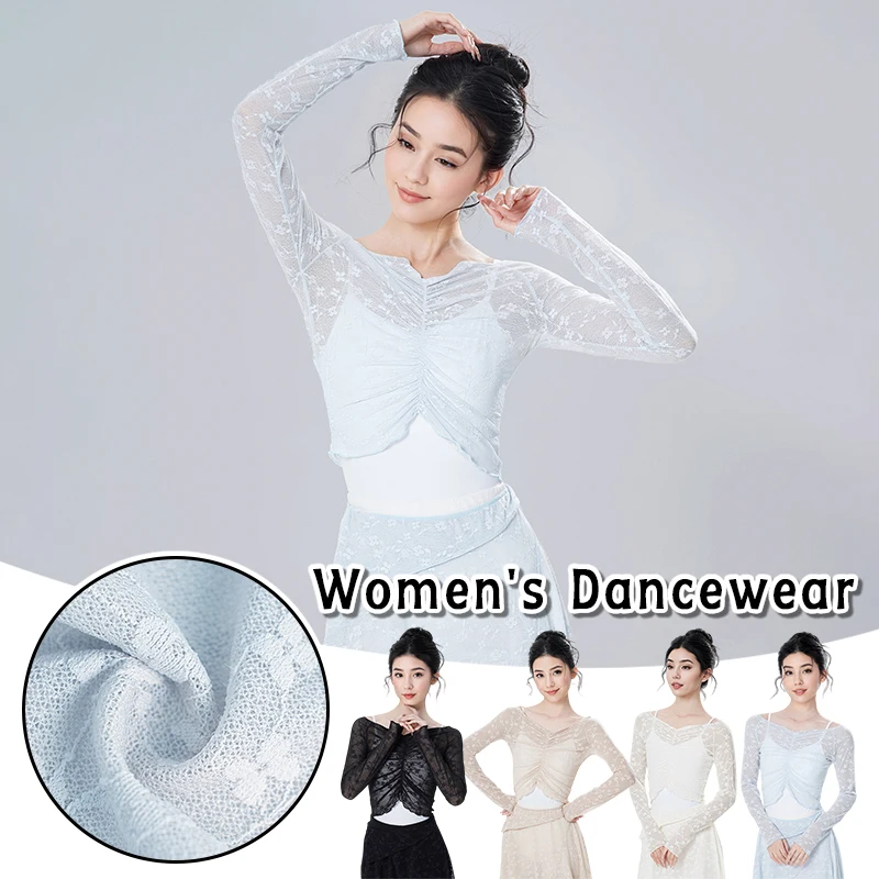 

Women Long Sleeve Ballet Clothes Mesh Elastic Tops Soft Dance Shrug Sheer Girls Ballet Pullover Skirt for Leotards, no camisoles