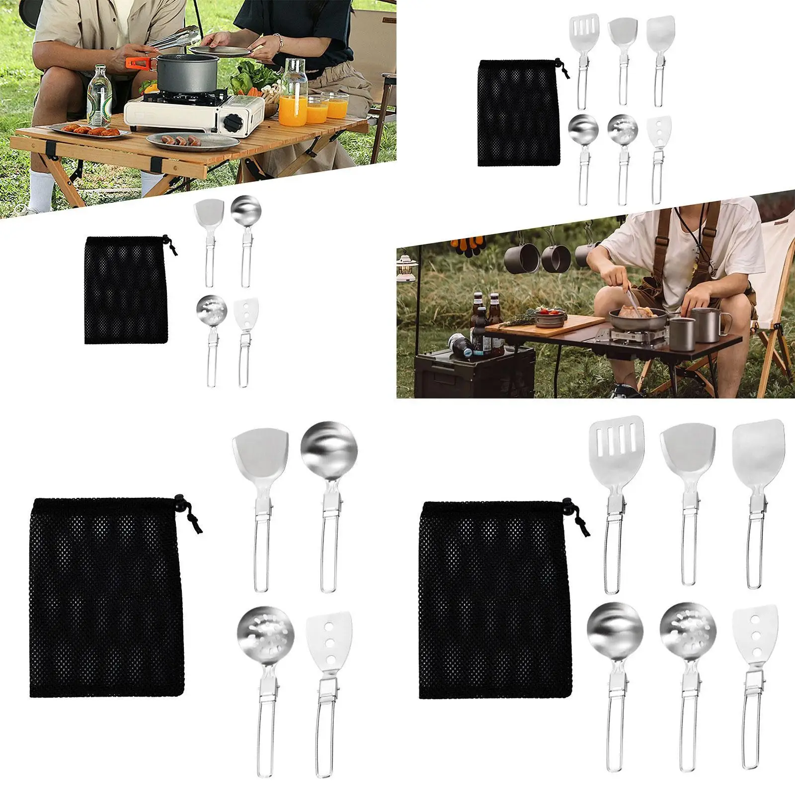 مجموعة أدوات الطبخ للتخييم معدات المطبخ الخارجية مع حقيبة شبكية للتخييم والمطبخ #4