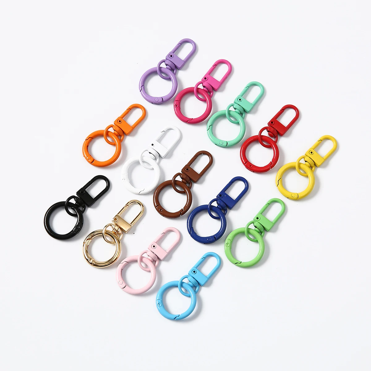 1/2/5/10/20 pcs Colorful Metal Paint Baking Keychains Round Buckle Keyring  For DIY Jewelry Finings