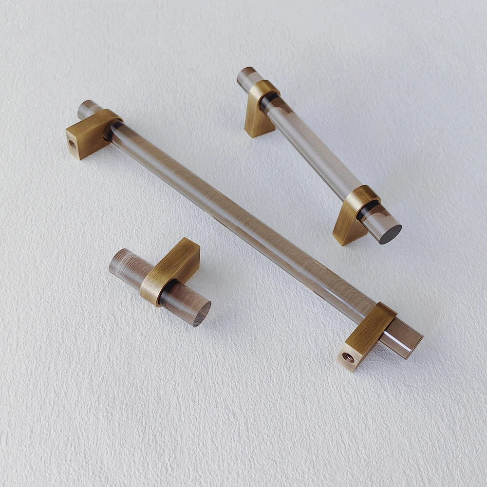 

Smoky Gray Acrylic + Brass Knob for Furniture Handles and Knobs Kitchen Doors Cabinet Drawer In Cabinet Pulls Bronze