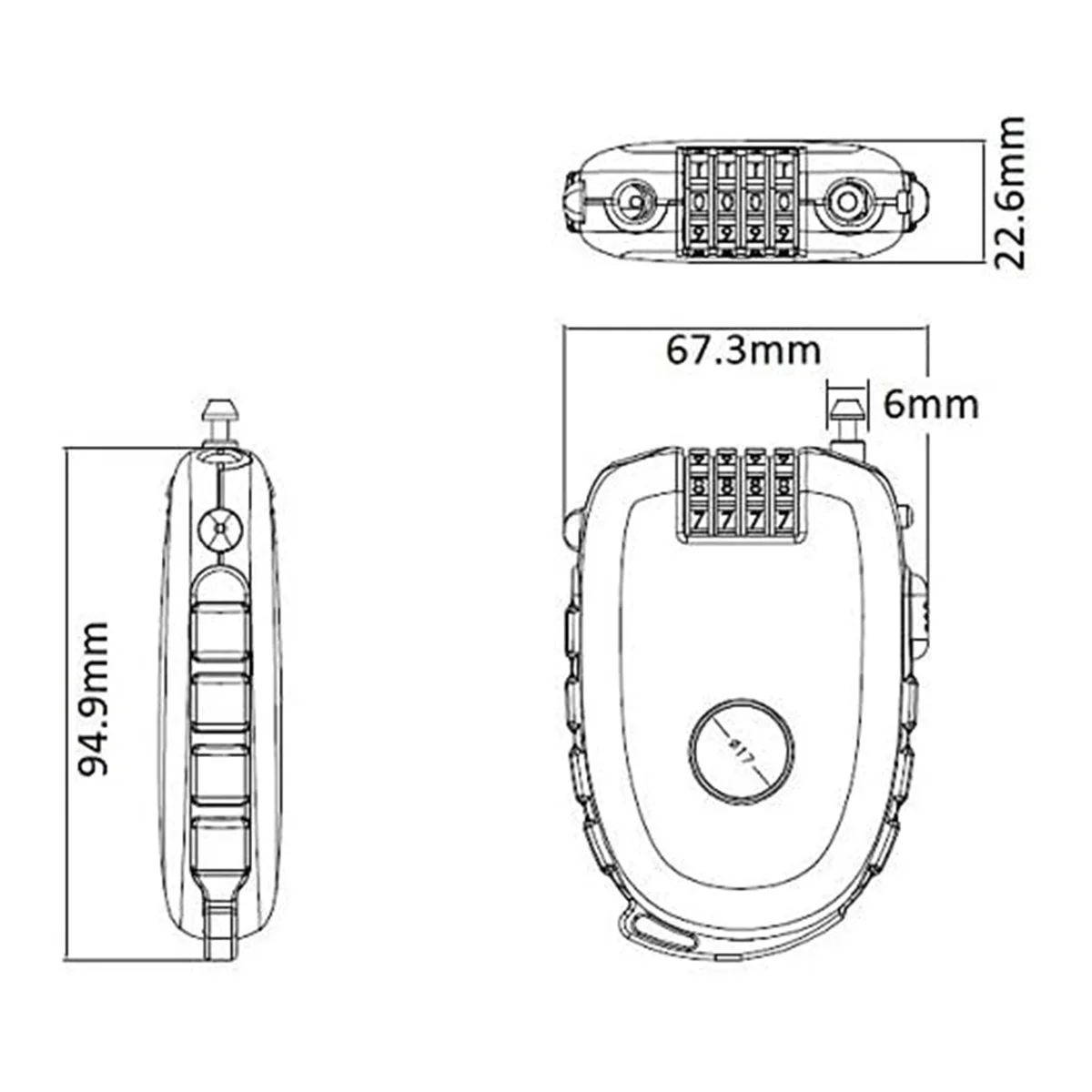 AA38M Cable Combination Padlock, Ski Lock, Stroller Lock, Cable Lock, 90cm / 2.4mm (Diameter) Steel Retractable Cable