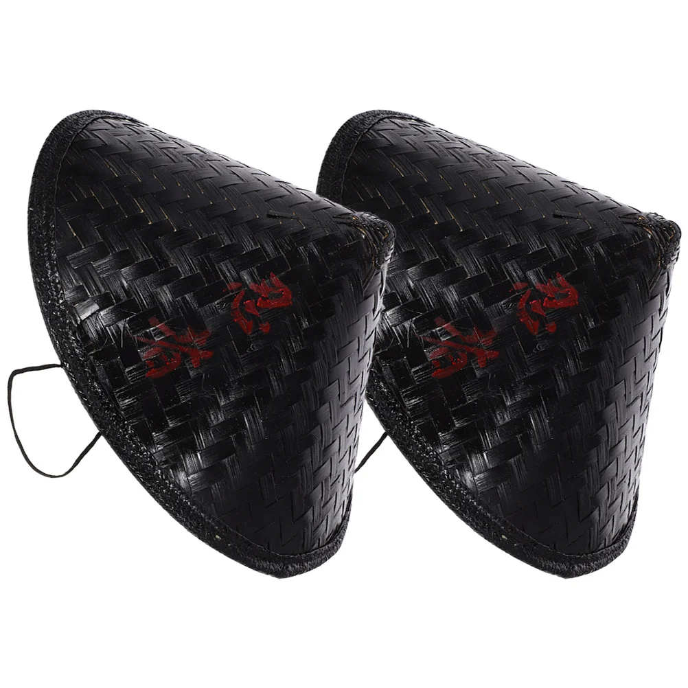 

2pcs Bamboo Woven Ninja Hat Oriental Asian Sun Hat Traditional Cone Cap For Cosplay Party Stage Performance Fishing Rain