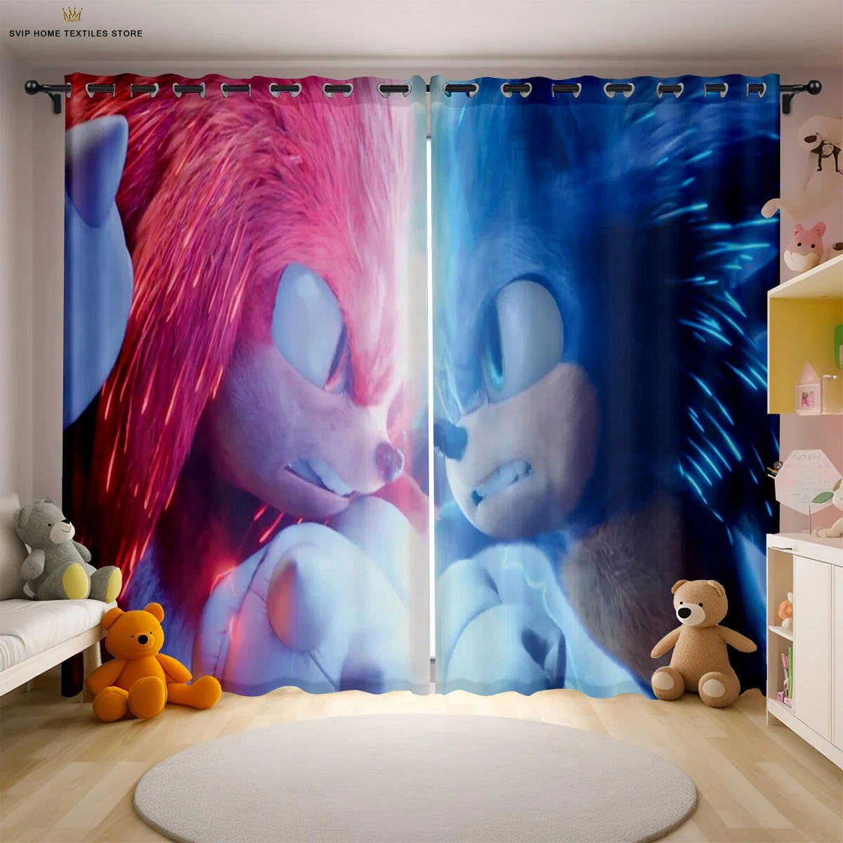 Animated Cartoon Digital Printing Curtains, Polyester Fiber, Children's Room, Bedroom, Living Room, Decorative, 2 Pcs