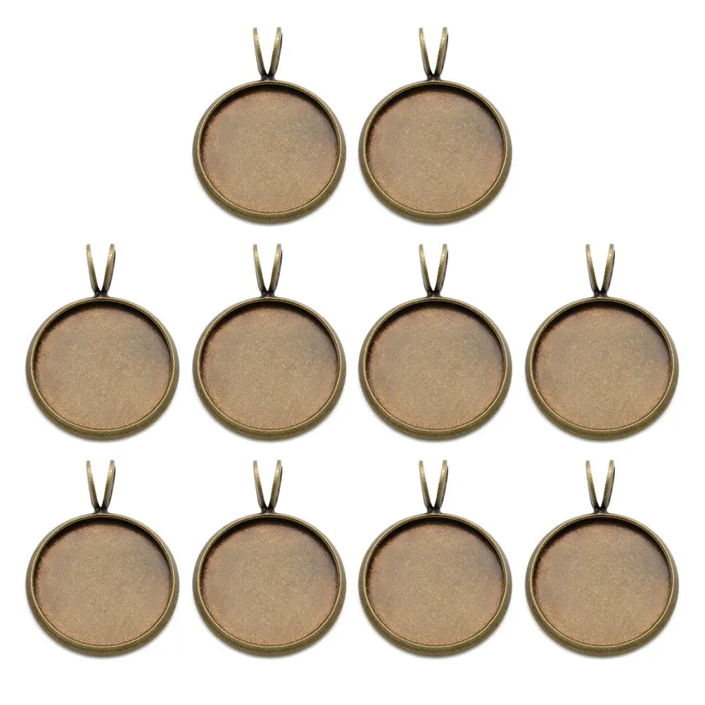 

10Pcs 10mm Round Pendant Trays Vintage Copperplated Bezel Tray for DIY Photo Jewelry Resin Crafts Gift Making Accessories