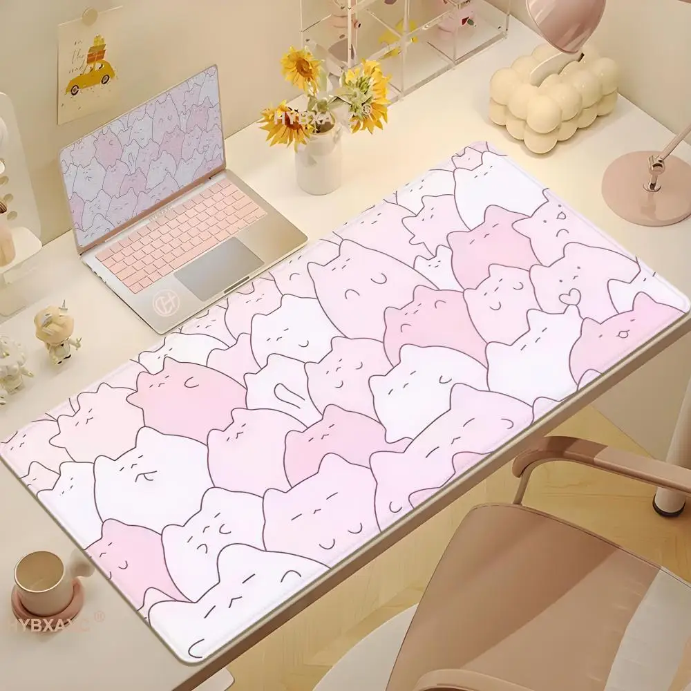 Cute Pink Cat Mouse Pad Large Size Rubber Base Anti-slip PC Desk Accessories Mousepad Keyboard Mats Decor Mat