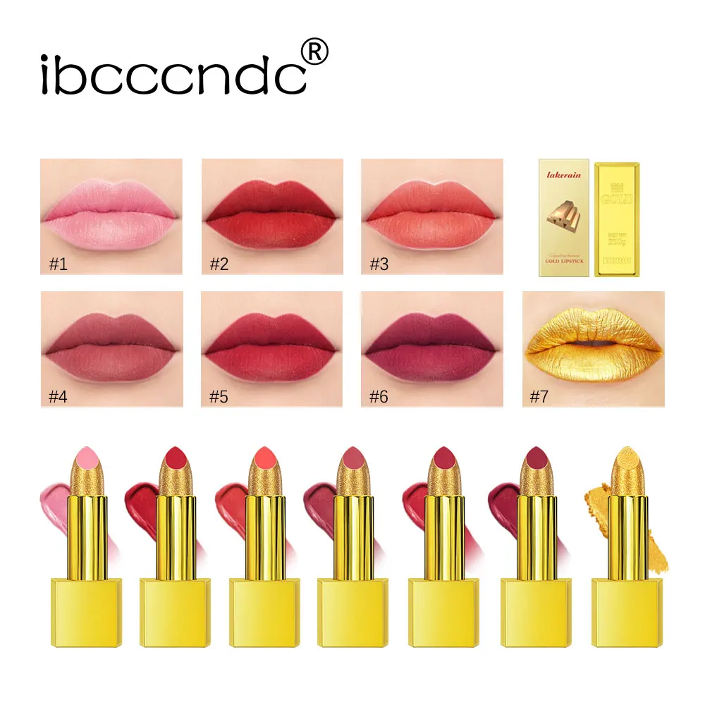 Shimmer Gold Lipstick Metallic Glitter Sexy Lipsticks Long Lasting Batom Waterproof Cosmetic Gold Brick Tube Design Gift