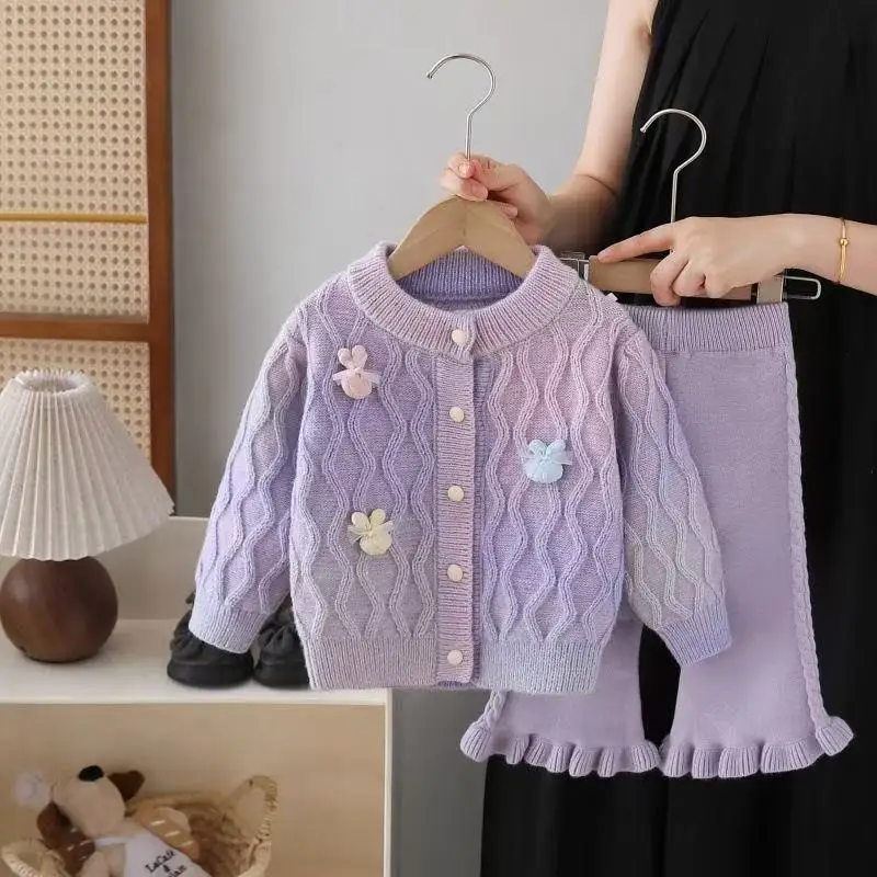 

Children's jumper Coat 2025 Autumn New Little Girl Gradient Colour Trousers Two-piece Girls jumper Set 2 pieces Combo Suit