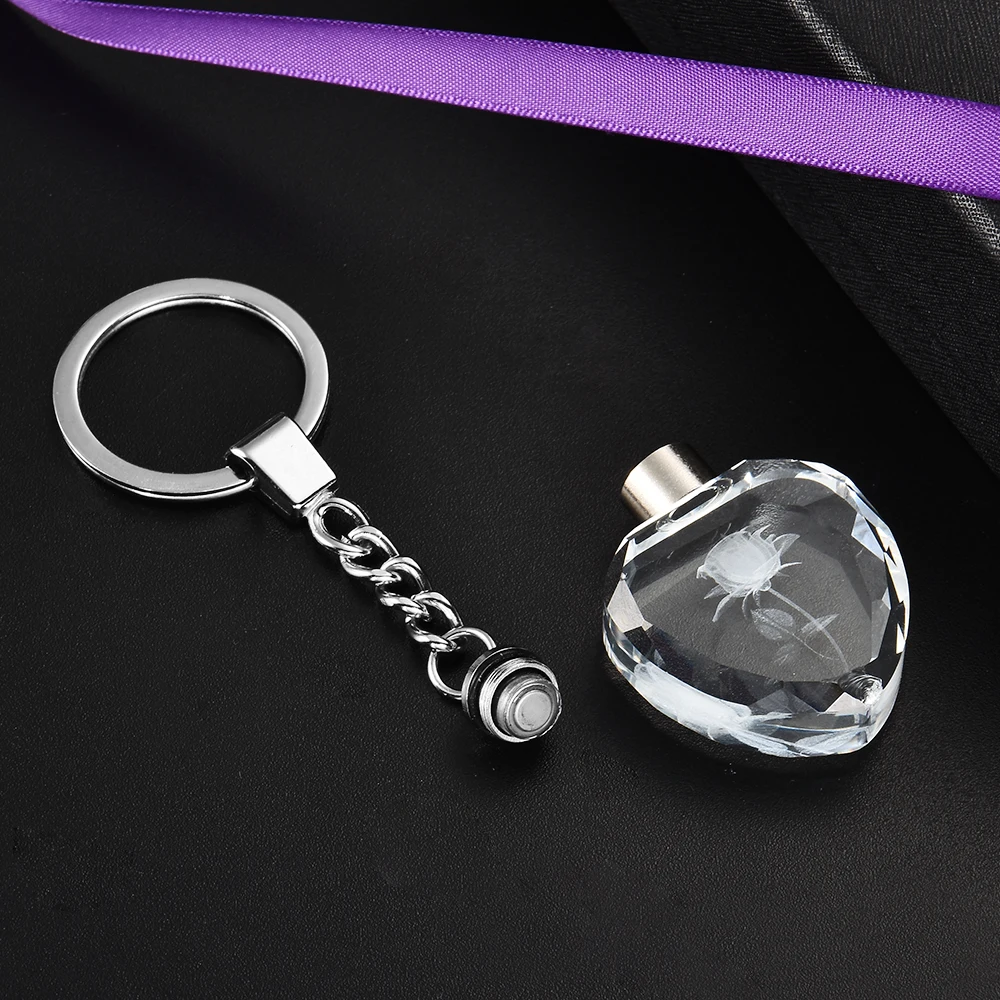 Strass en cristal de forme d'amour avec motif de fleur de rose dégradée, lumière LED, chaîne de continent, clé d'amant, bijoux JOKeyring, coloré, mode