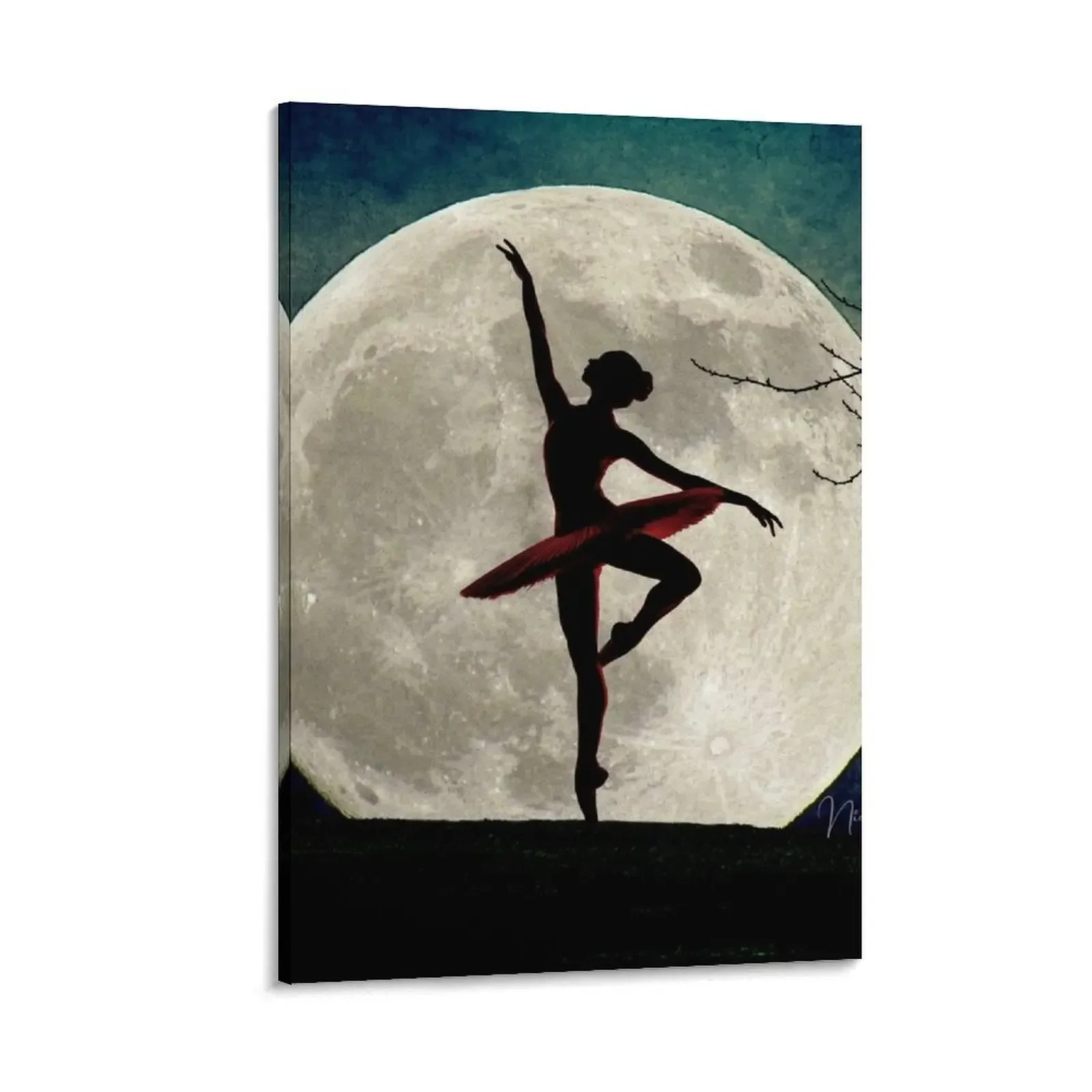 

Ballerina Moon Teal Night Tree Modern Dance Art A614 Canvas Painting posters room decorations for girls anime