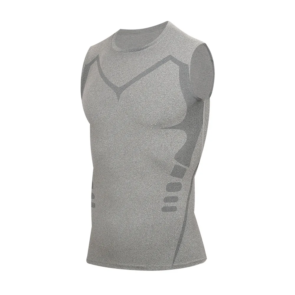 

Летняя мужская компрессионная майка-жилет с ионным эффектом, без рукавов, дышащая, из ледяного шелка, для коррекции фигуры