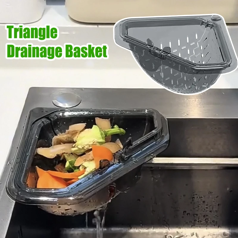 

Magnetic Suction Space-Saving Corner Sink Strainer Kitchen Sink Filter Basket Triangular Draining Basket Touch-Free Food Catcher