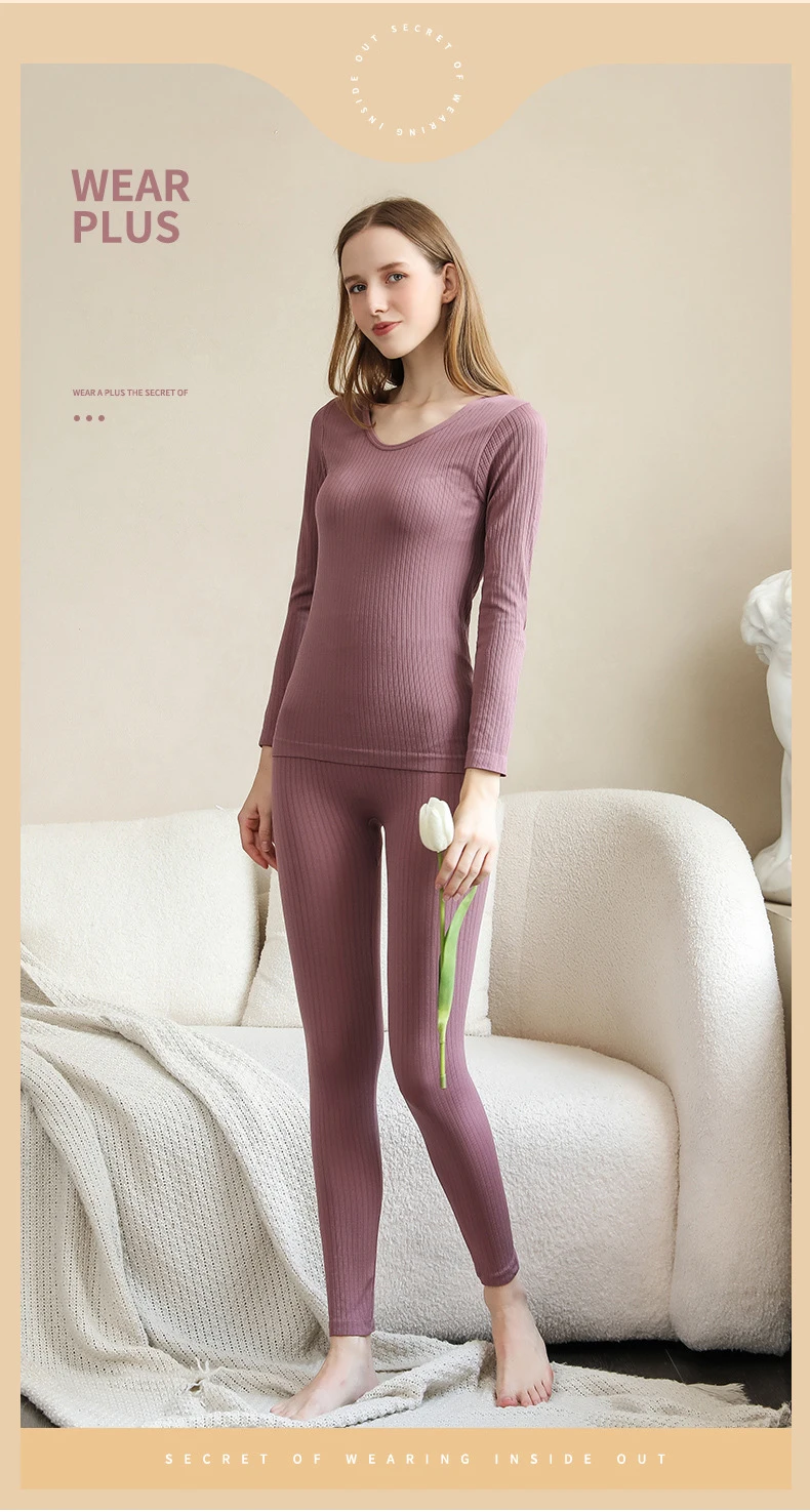 2-teiliges warmes Thermo-Unterwäscheset für Damen, sexy Unterwäsche, lange Unterhosen, Herbst-Winter-Thermo-Set, Damenkleidung mit mittelhohem Kragen und formgebendem Design. – Detail 9