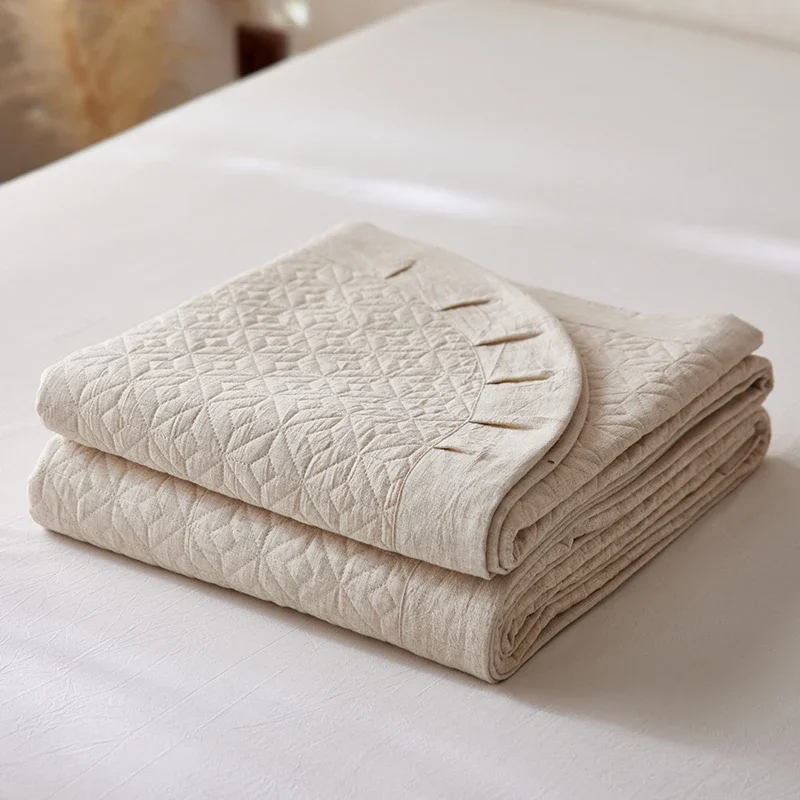 Luxury Solid Quilted Bedspread Coverlet Set 3Pcs | Jacquard Tencel Linen Blend, All-Season Lightweight Bed Cover