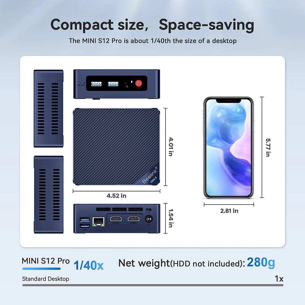 Imagem -04 - Beelink Mini S12 Pro Intel 12th Gen N100 16g 500g Mini S12 Intel N95 Mini pc Ddr4 8g 256g Ssd Desktop Computador de Jogos vs t8 Pro