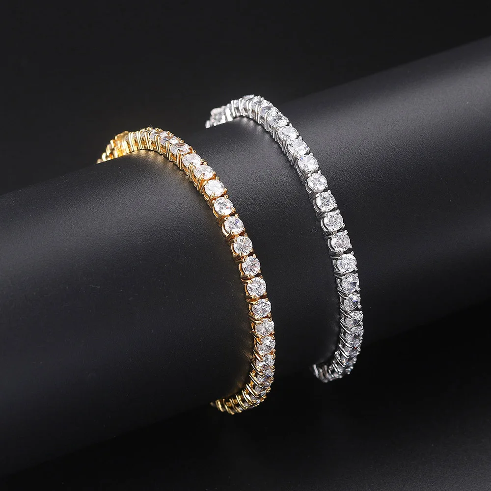 Iced Out Crystal Tennis Bracelet for Women Punk Hiphop Luxury AAA+ Cubic Zirconia Wedding Gold Color Hand Chain Jewelry OHH118-1