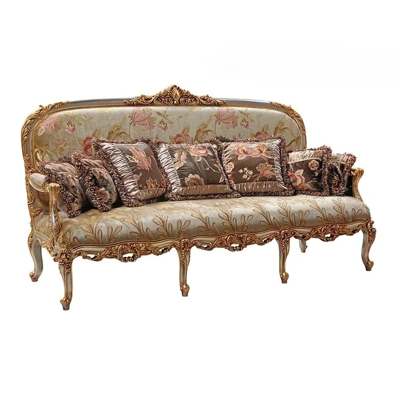 

Французский светлый роскошный придворный стиль, резьба по дереву, цветочная вышивка, ткань в стиле ретро, старый одиночный три дивана