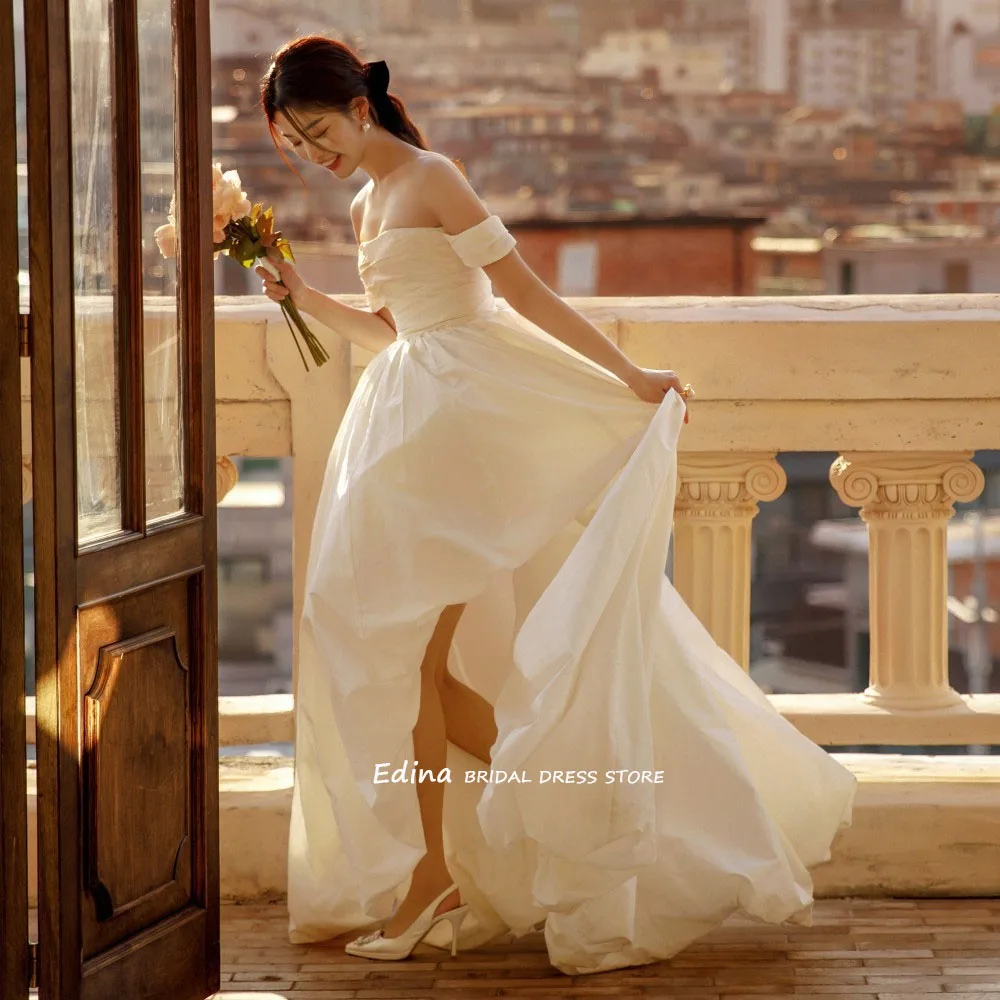 

Off the Shoulder Strapless Taffeta Bridal Wedding Gown Custom Made Side Slit Long Wedding Dresses vestido de novia