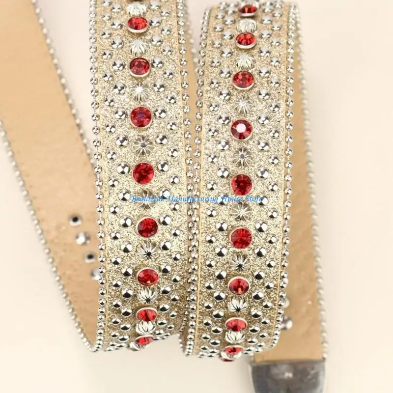 

E56A Waist Belt for Dress Adjustable Pin Buckle Waist Belt Shinning Full Sequins Wide Waist Belt Ladies Skirt Belt