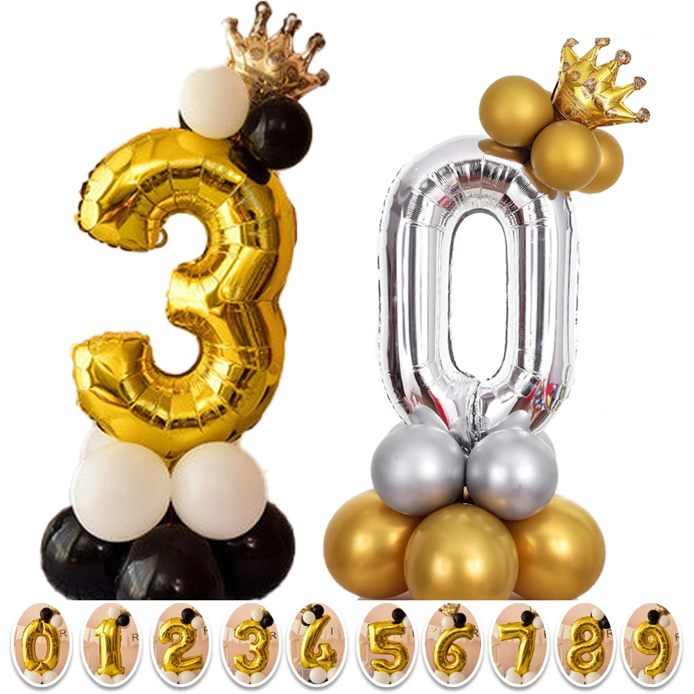 

43 Inch Rose Gold Crown Digital Balloon Set BOYS AND GIRLS Big Number Foil Balloon 0/1/2/3/4/5/6/7/8/9 Birthday Decoration 1 Set