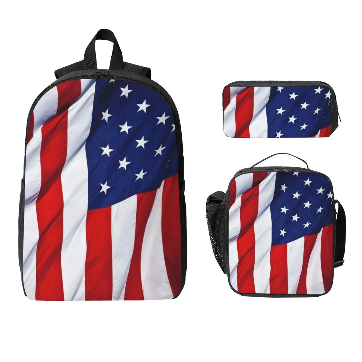 American Flag Flying Backpack Student Boys Girls BookBag School Bag Laptop Shoulder Bags 3ps Insulated Lunch Bag Pencil Case