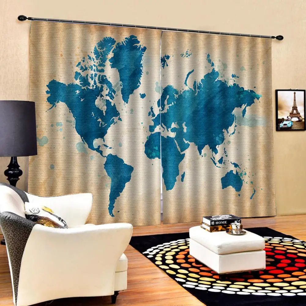 Blackout curtain European 3D Curtains angel design Curtains For Living Room Bedroom Retro map curtains