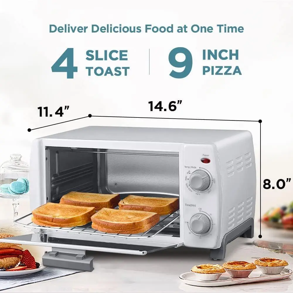 4 Slice Small Toaster Oven, Retro Compact Design, Multi-Function with 30-Minute Timer, Bake, Broil, Toast, 1000 Watts, 2-Rack Ca