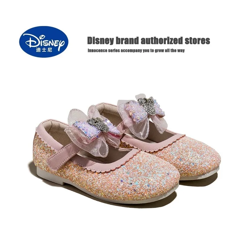 

Туфли принцессы Диснея, осень 2024, сверкающие туфли Эльзы с кристаллами для девочек, мягкая подошва и блестящий дизайн