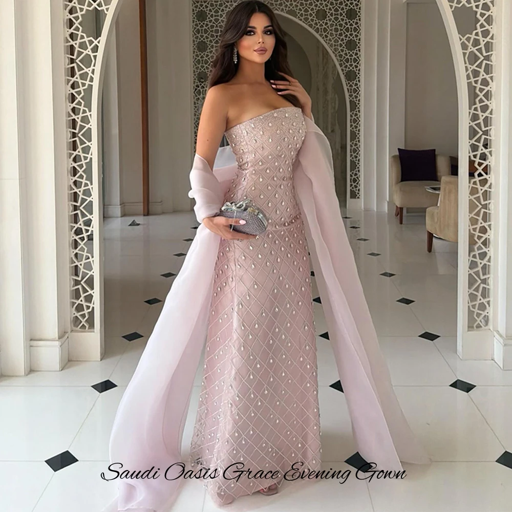 Elegant Mermaid Organza Celebrity Gowns with Shawl Strapless Sleeveless Customized Prom Dress Delicate Crystal Evening Dress image 5