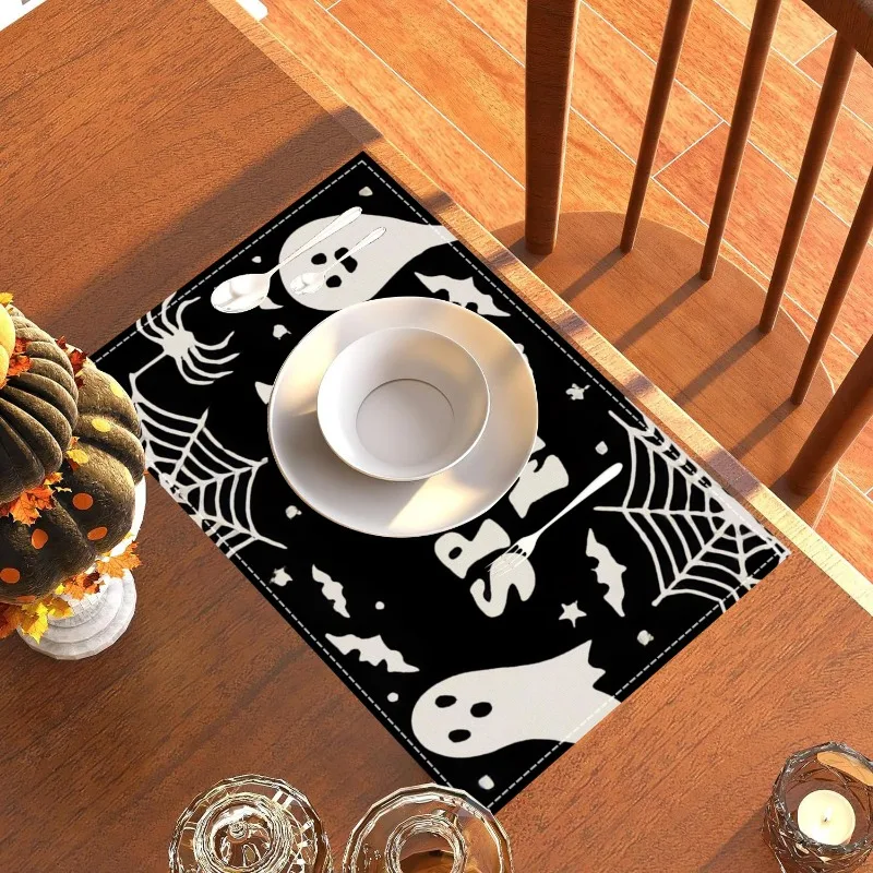 Tovagliette di lino di Halloween nere nuove lettere di teschio tovagliette stampate cucina sala da pranzo tappetini isolanti decorativi