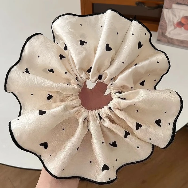 القلب طباعة مطاطا رباط شعر البولكا نقطة كبيرة الحجم Scrunchies ذيل حصان حامل شريط مطاطي النساء الشعر حبل التعادل إكسسوارات الشعر