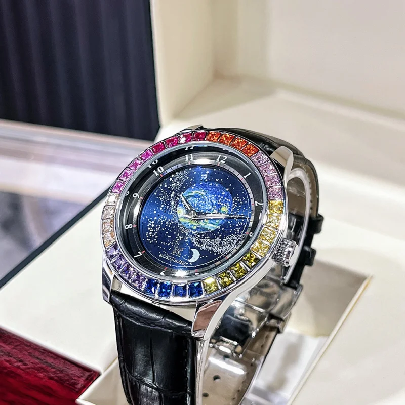 Official brand free shippingStarry Sky Colorful Crystals Semi-automatic Mechanical Watch Men's Waterproof Luminous Personality F