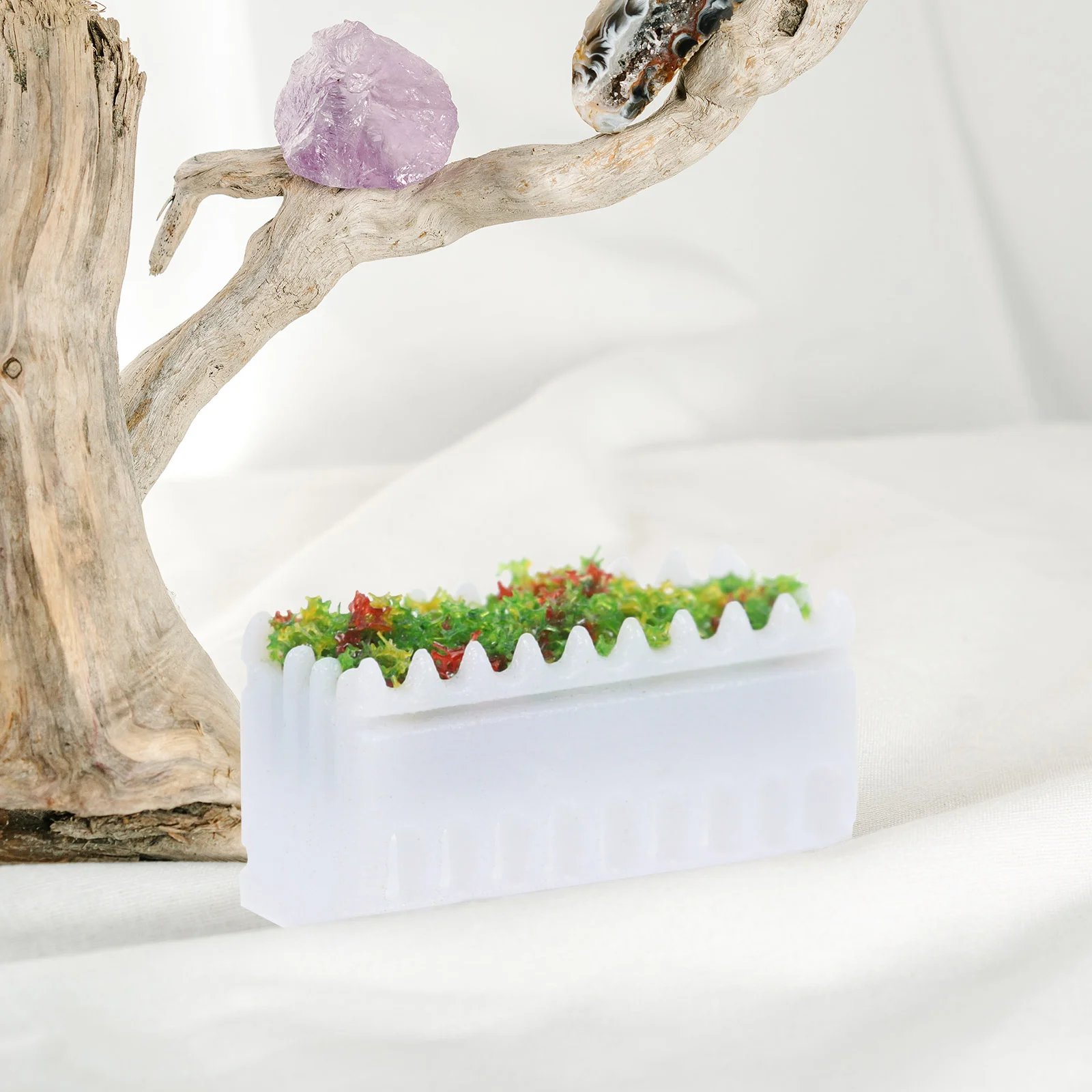 12 Pcs White Planter Landscaping Mini Decor Decorative Flower Bed with Fake Flowers