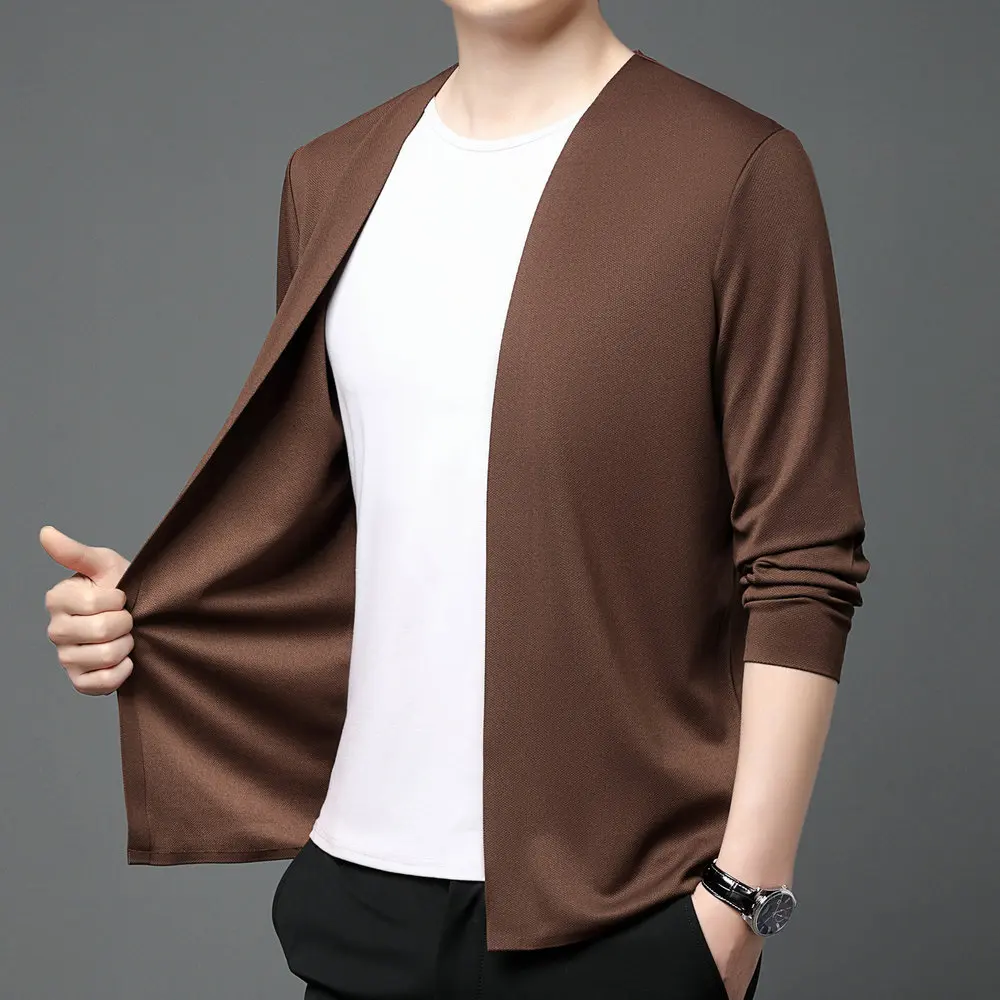 Men Leisure Cardigan Coat Green Gray Black Khaki Green Coffee Colour Coat Simple Cosy Basic Attire OOTD Look Less is More