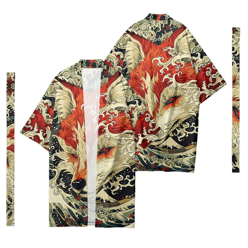 

Japanese Anime Sakura Fox Print Kimono 2025 Streetwear Cardigan Women Men Harajuku Haori Cosplay Top Shirts Yukata Asian Clothes