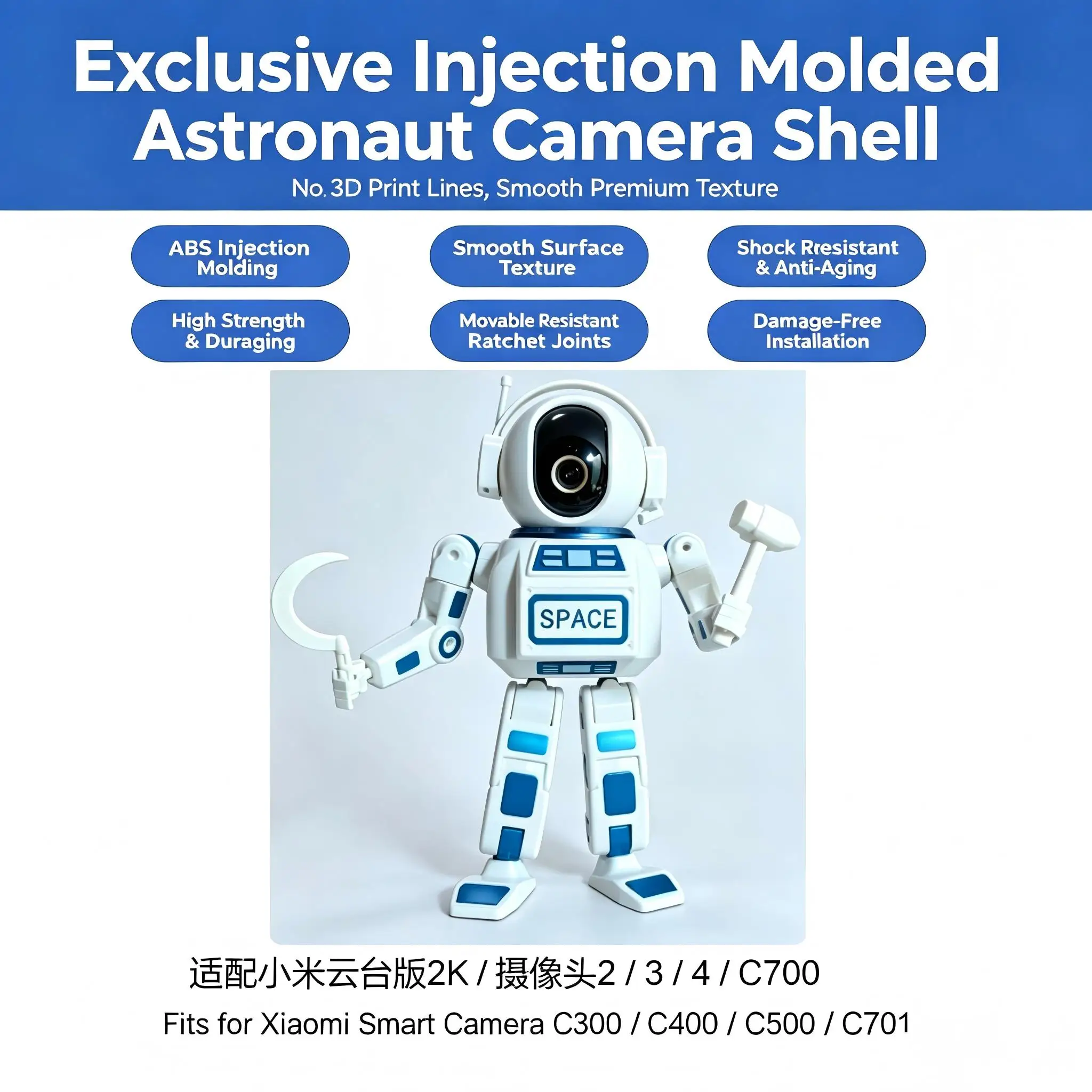 Astronaut Robot Decorative Shell Compatible with Xiaomi Smart Camera, ABS Injection Molding Case for C300 C400 C500 C701, Camera