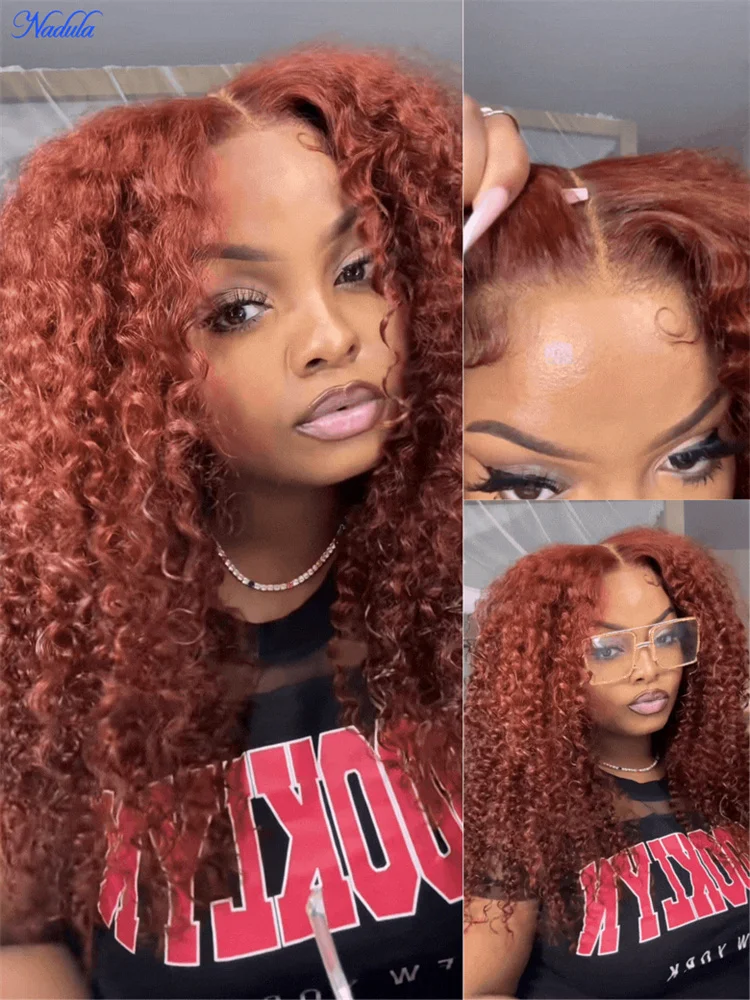 NADULA Bye Bye Slip Curly Glueless Human Hair Wig Reddish Brown 7x5 Pre Cut Lace Glueless Wig with Drawstring Pre Bleached Knots view 5