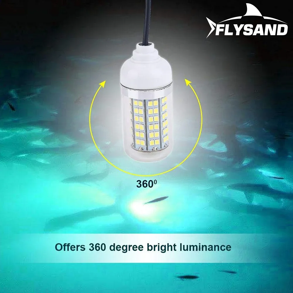 Flyss lampu bawah air Ultra terang, lampu memancing malam 12V 15W 108 LED IP68 tahan air dalam jatuh, lampu pencari ikan lampu perahu