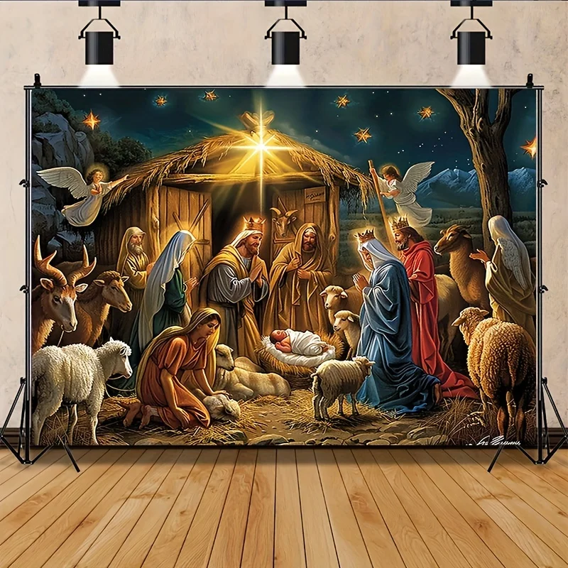 Vintage-Weihnachts-Pferdekrog-Hintergrundstoff, einfach zu bauen, geeignet für Fotokabinen und Heimdekoration
