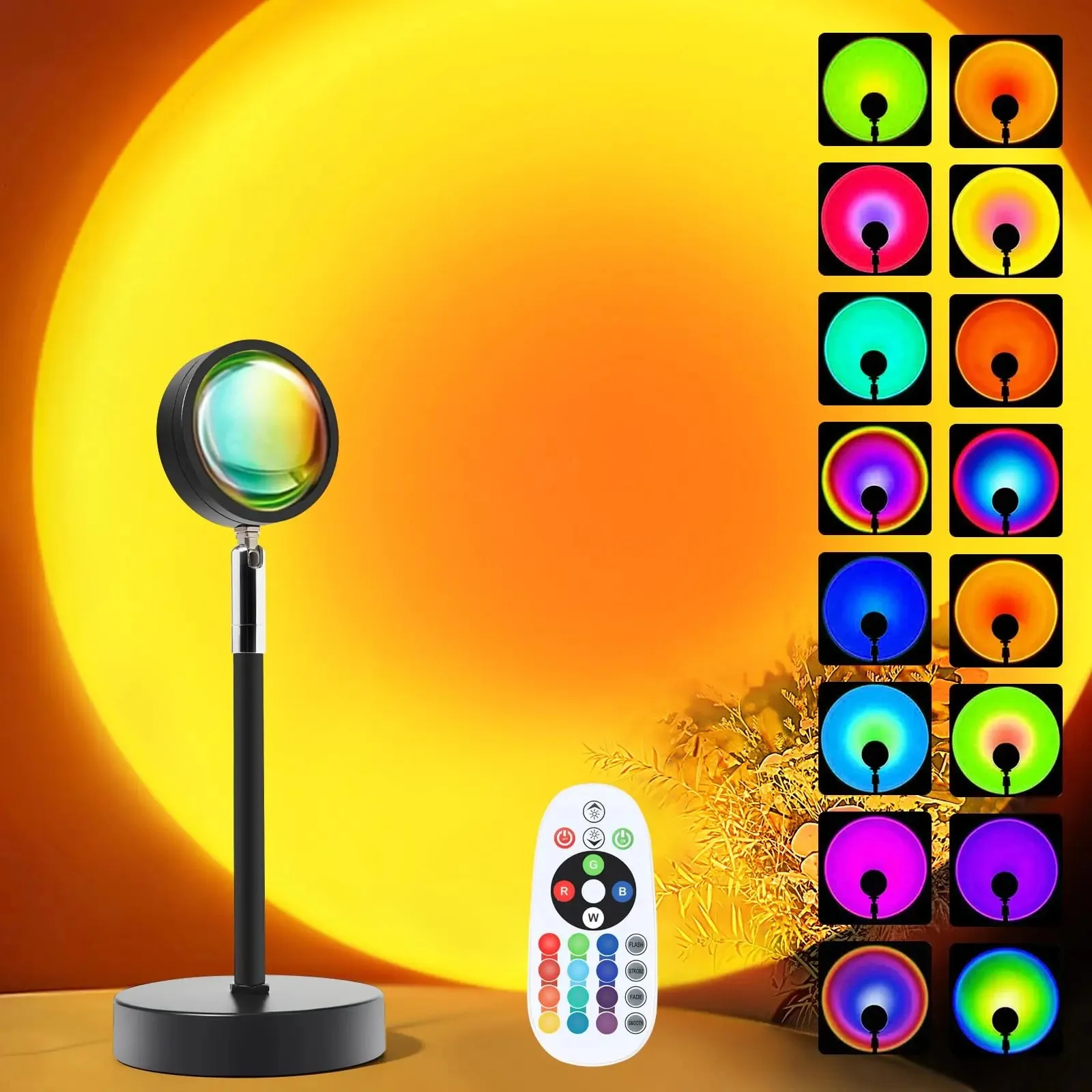 RGB Sunset Lamp LED, Mini USB Table Light Remote Control Projector for Bedroom Bedside Photography Home Party Gift Decor